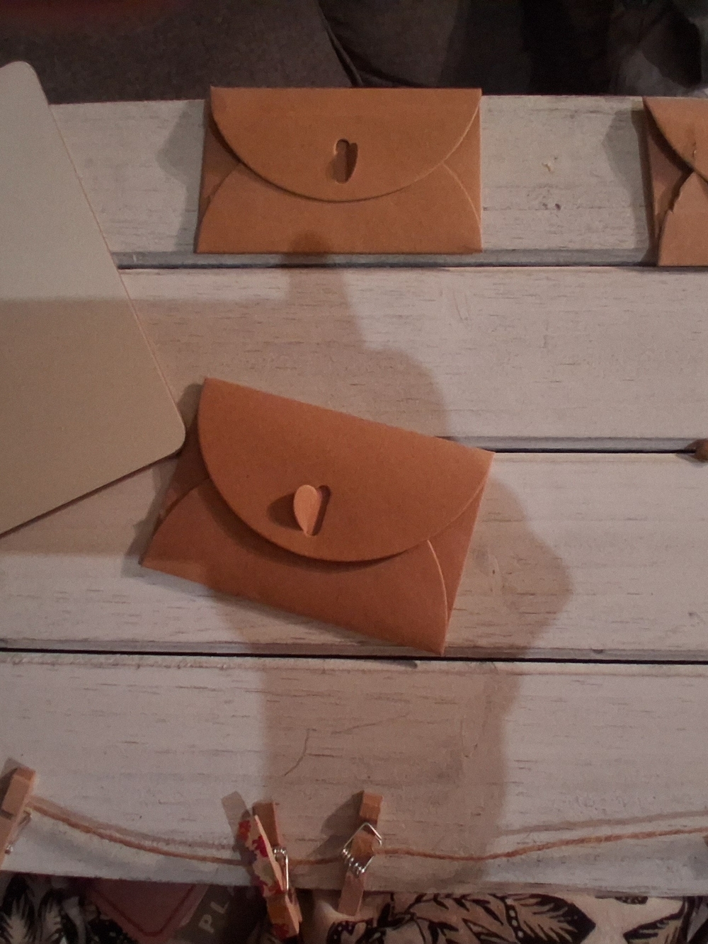 Leather Envelope Card Holder with Heart Tab - Tan